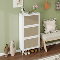 Boyel Living Rattan Shoe Storage Cabinet with 3 Flip Drawers Rattan 3 Door Shoe Rack Freestanding Modern Shoe Storage Cabinet for Entryway
