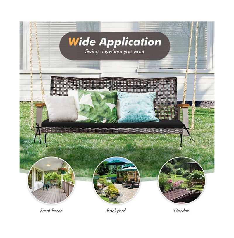2-Person Rattan Hanging Porch Swing Chair