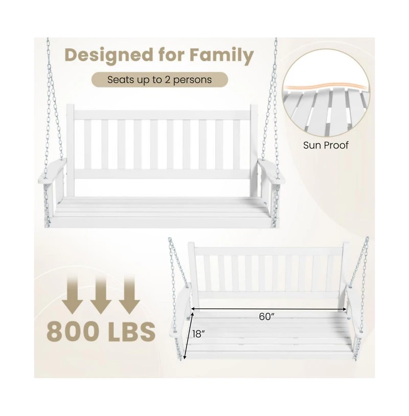 3-Person Wooden Outdoor Porch Swing with 800 lbs Weight Capacity