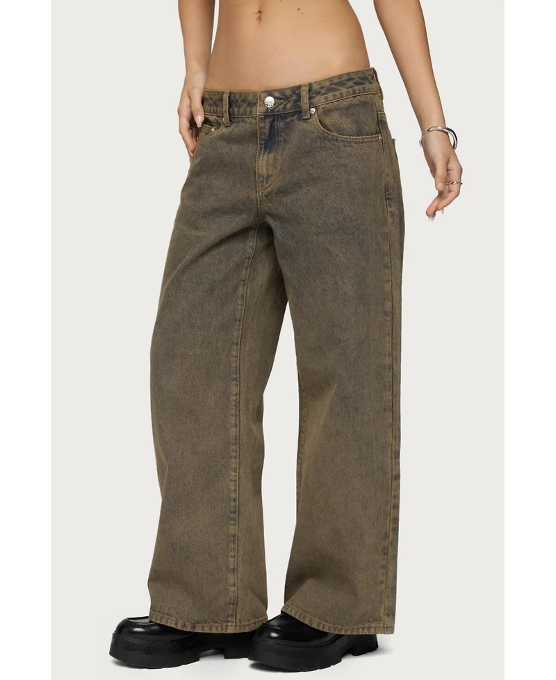 Edikted Women's Zahra Mud Wash Low Rise Jeans