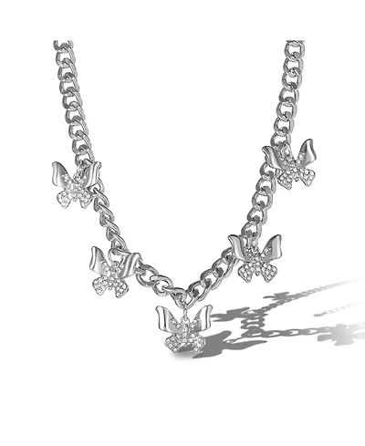 Jessica Simpson Silver-Tone Butterfly Charm Curb Chain Necklace