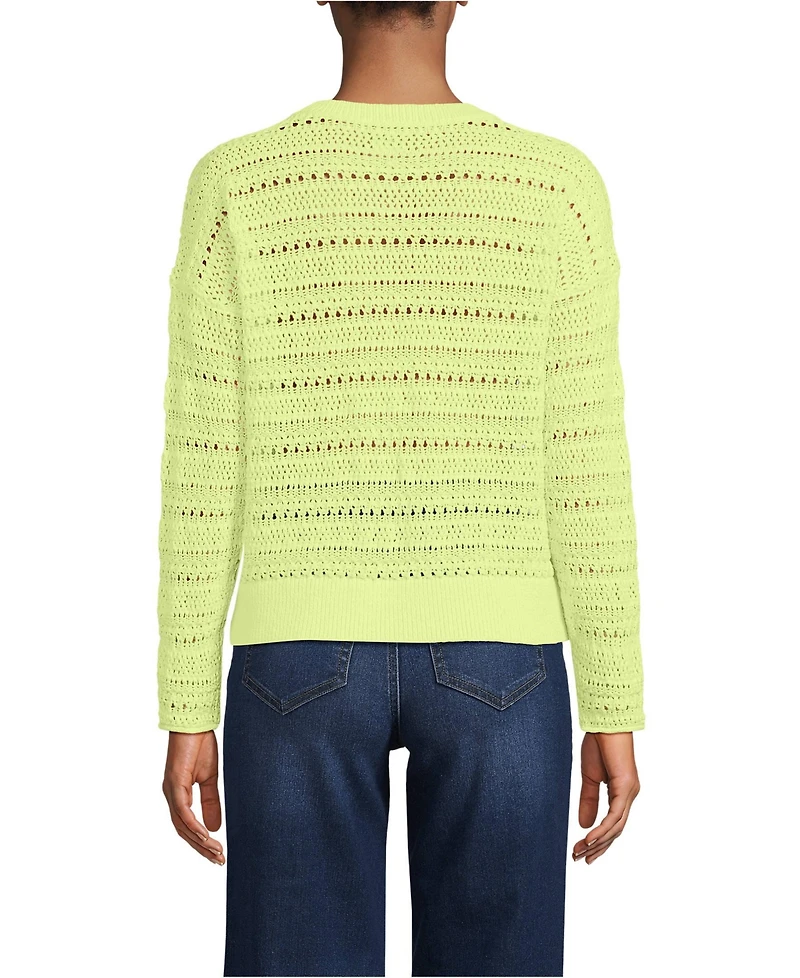 Lands' End Women's Cotton Blend Pointelle Crew Neck Sweater