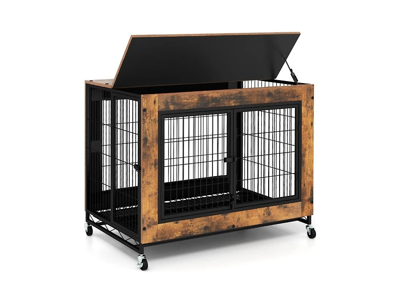 Industrial Dog Kennel with Flip-up Top 3 Lockable Doors and Removable Tray