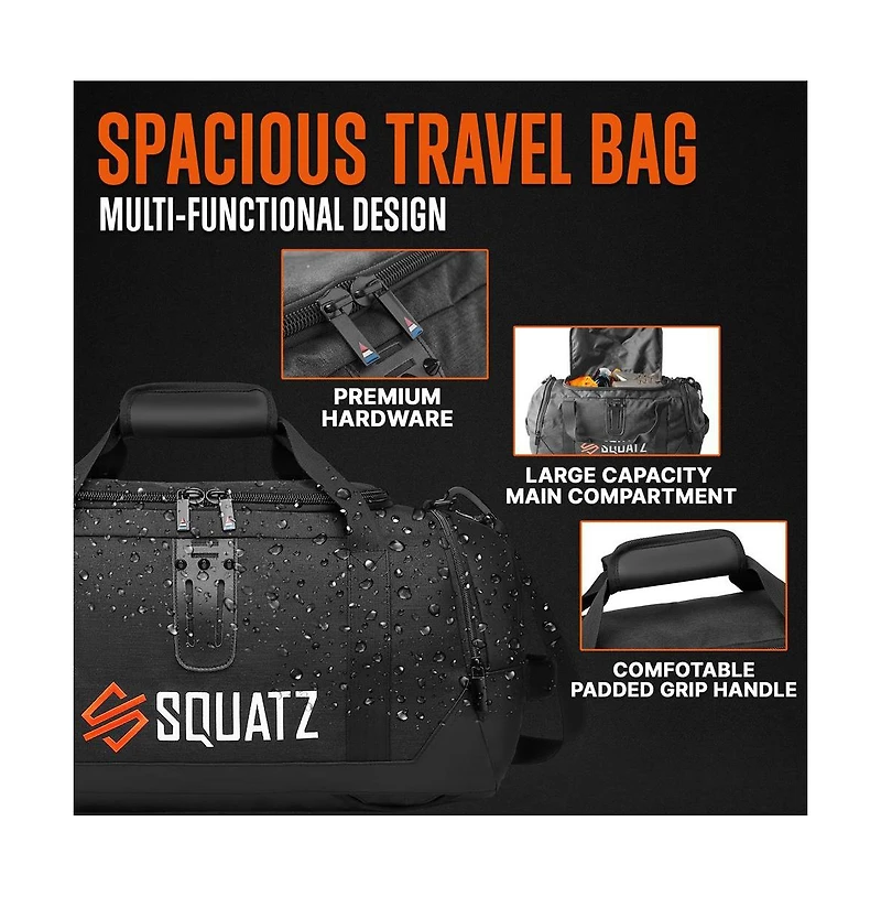 Squatz Travel Duffle Bag Pack, Foldable Overnight Bag with Compartments, Tear-Resistant Carry-On