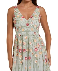 Mac Duggal Women's Deep V-Neck Embroidered Midi Dress