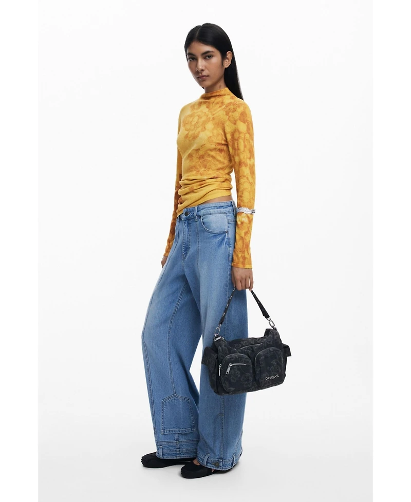 Desigual Women's Medium denim multi-pocket embroidered bag