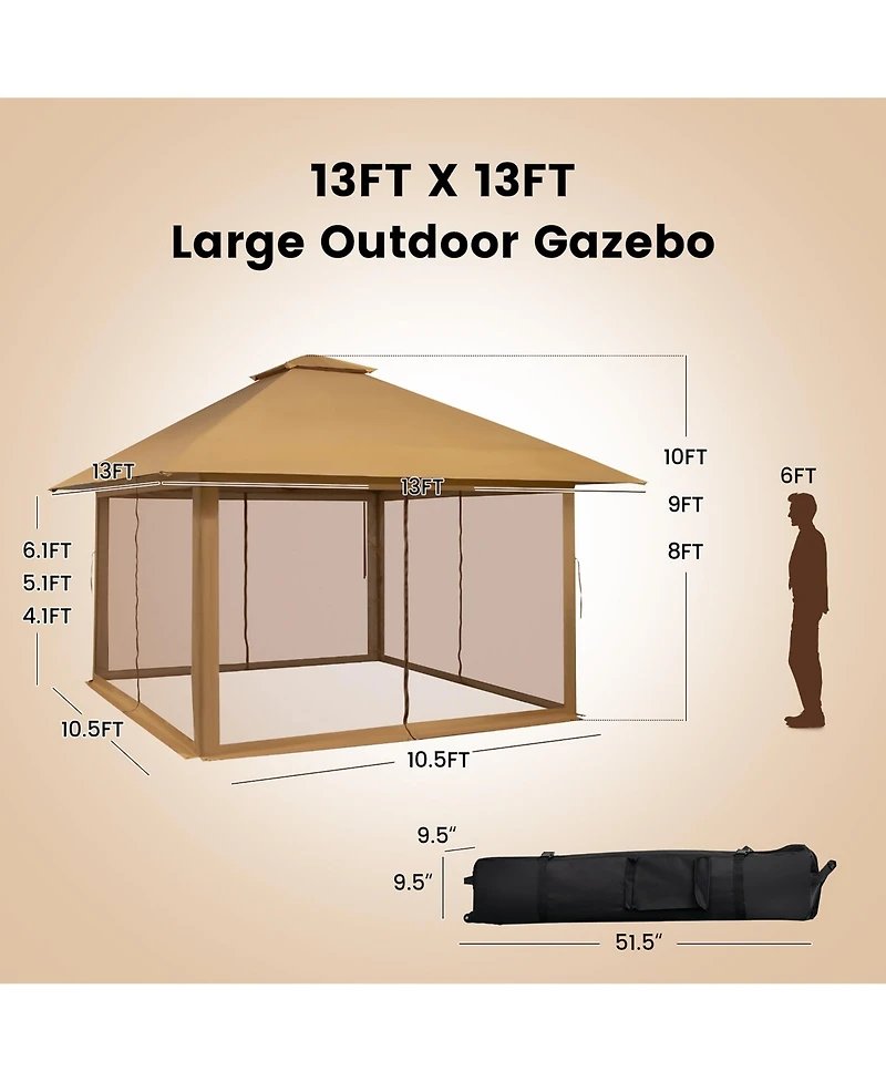 Gymax Outdoor Patio 13' x13' Pop Up Canopy Tent UV50+ Adjust Sun Protection w/ Mesh Sidewall