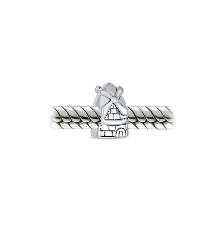 Bling Jewelry Set of 2 Holland Windmill & Love Grows Floral Heart Cz Accent Charm Bead in Oxidized Sterling Silver
