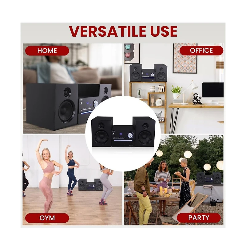 Pyle 3-Piece Wireless Bt Streaming Stereo System with MP3, Usb, Fm Radio, Bass Reflex Speaker, and Remote Control (Black)