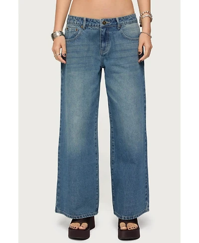 Edikted Womens Petite Vyxen Vintage Washed Low Rise Jeans