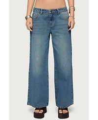 Edikted Womens Vyxen Vintage Washed Low Rise Jeans