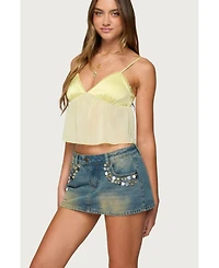 Edikted Womens Krisa Sheer Chiffon Babydoll Top