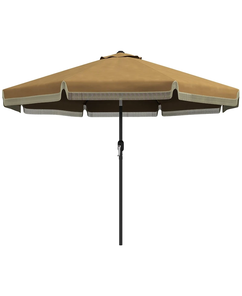 9ft Patio Umbrella with Push Button Tilt and Crank, Ruffled Outdoor Market Table Umbrella with Tassles and 8 Ribs
