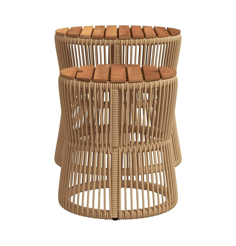 vidaXL Patio Side Tables 2 pcs with Wooden Top Beige Poly Rattan