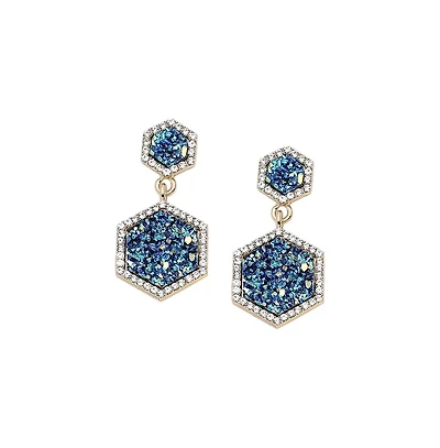 Sohi Women's Blue Stone Hexagon Drop Earrings