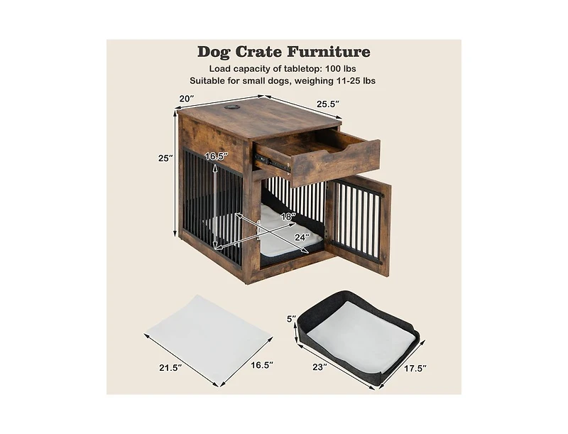 2-In-1 Dog House with Drawer and Wired Wireless Charging