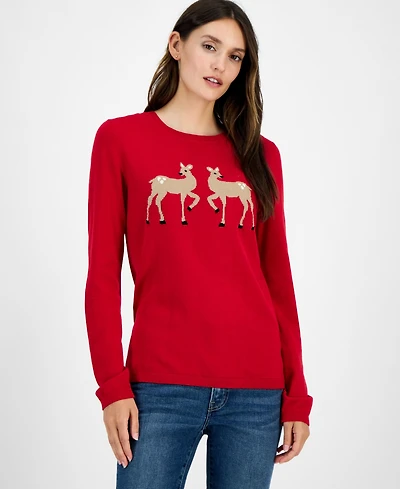 Nautica Jeans Women's Cotton Deer-Graphic Sweater
