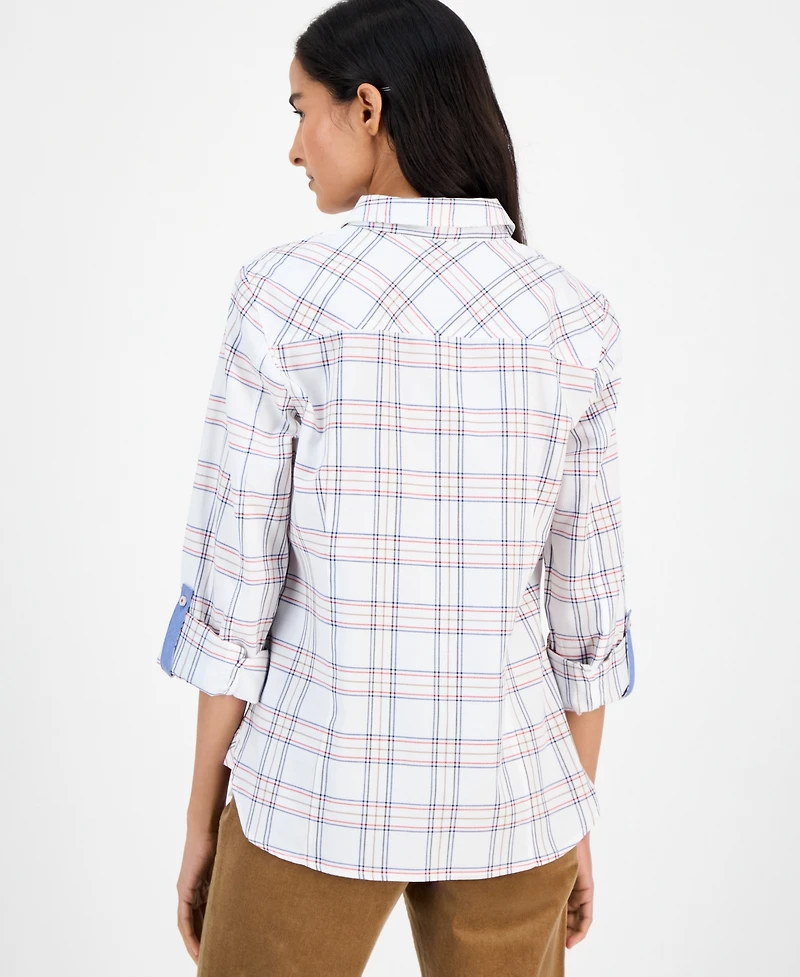 Nautica Jeans Women's Providence Plaid Cotton Roll-Tab-Sleeve Shirt