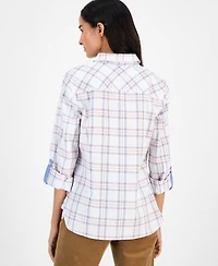 Nautica Jeans Women's Providence Plaid Cotton Roll-Tab-Sleeve Shirt