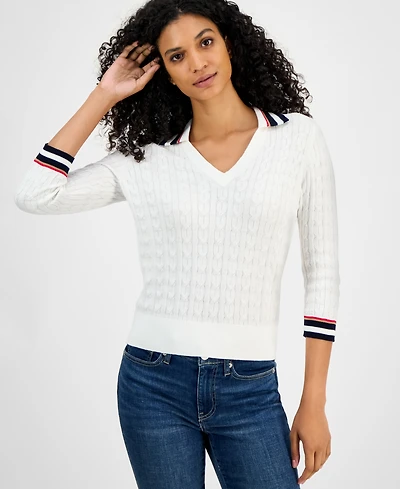 Tommy Hilfiger Women's Spread-Collar Cotton Sweater