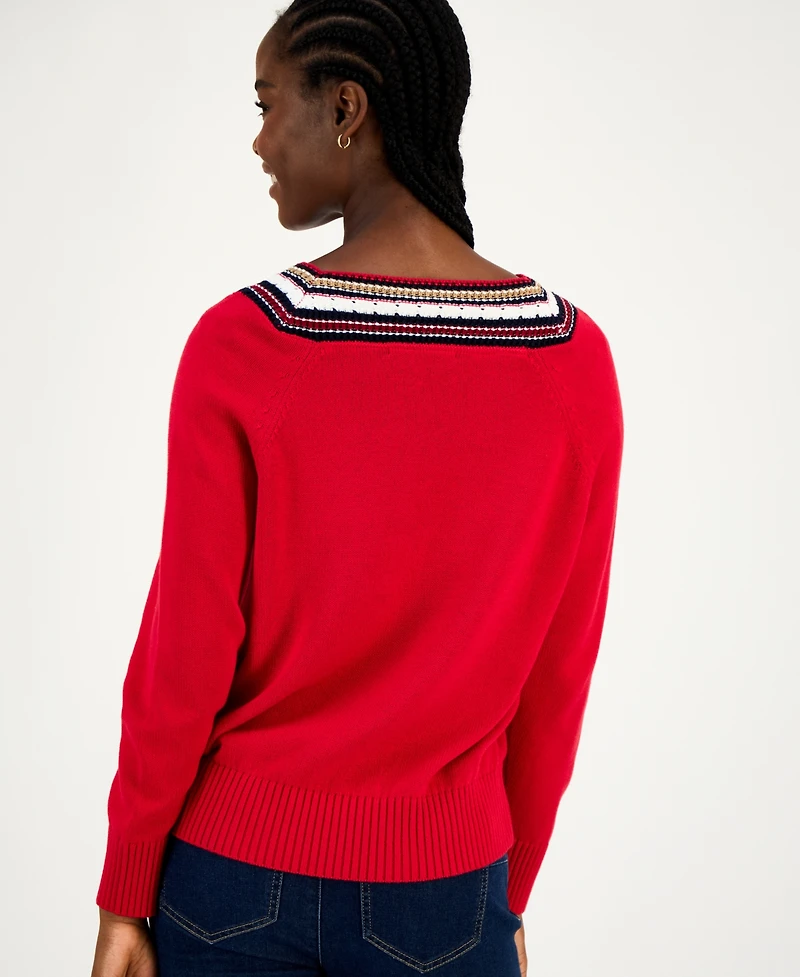 Tommy Hilfiger Women's Textured V Neck Sweater