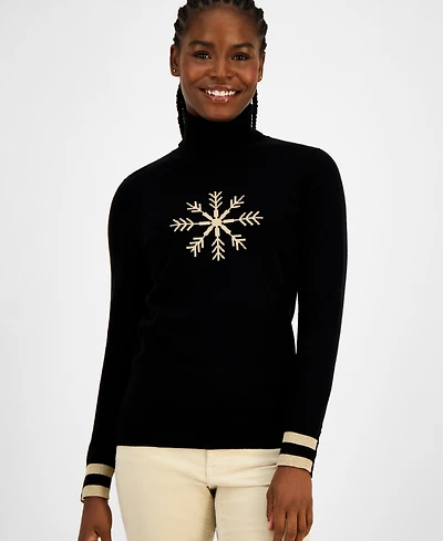 Tommy Hilfiger Women's Cotton Snowflake Turtleneck Sweater