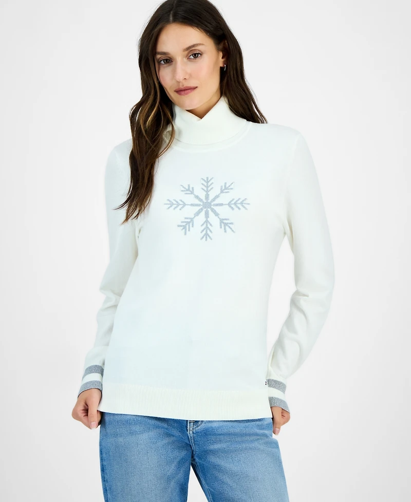 Tommy Hilfiger Women's Cotton Snowflake Turtleneck Sweater