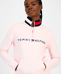 Tommy Hilfiger Women's Quarter Zip Embroidered Logo Sweatshirt