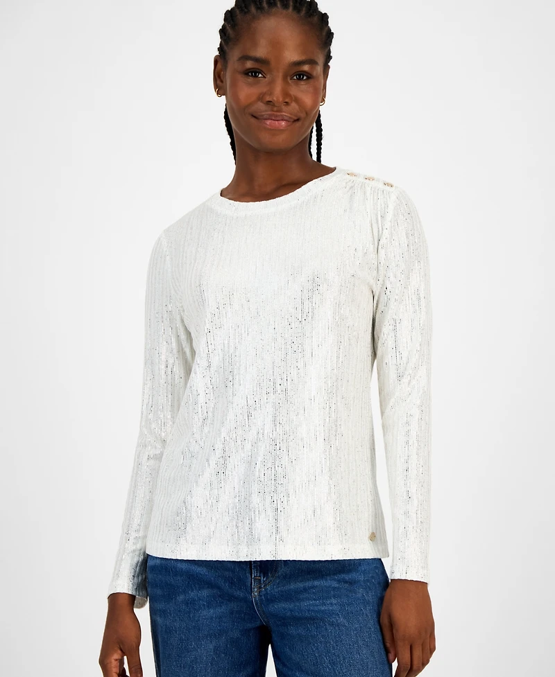 Tommy Hilfiger Women's Shine Ribbed Knit Long-Sleeve Top