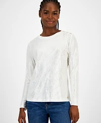 Tommy Hilfiger Women's Shine Ribbed Knit Long-Sleeve Top
