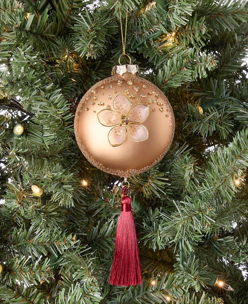 Holiday Lane Berry Tones Tasseled Gold Disk Ornament, Macy's Exclusive