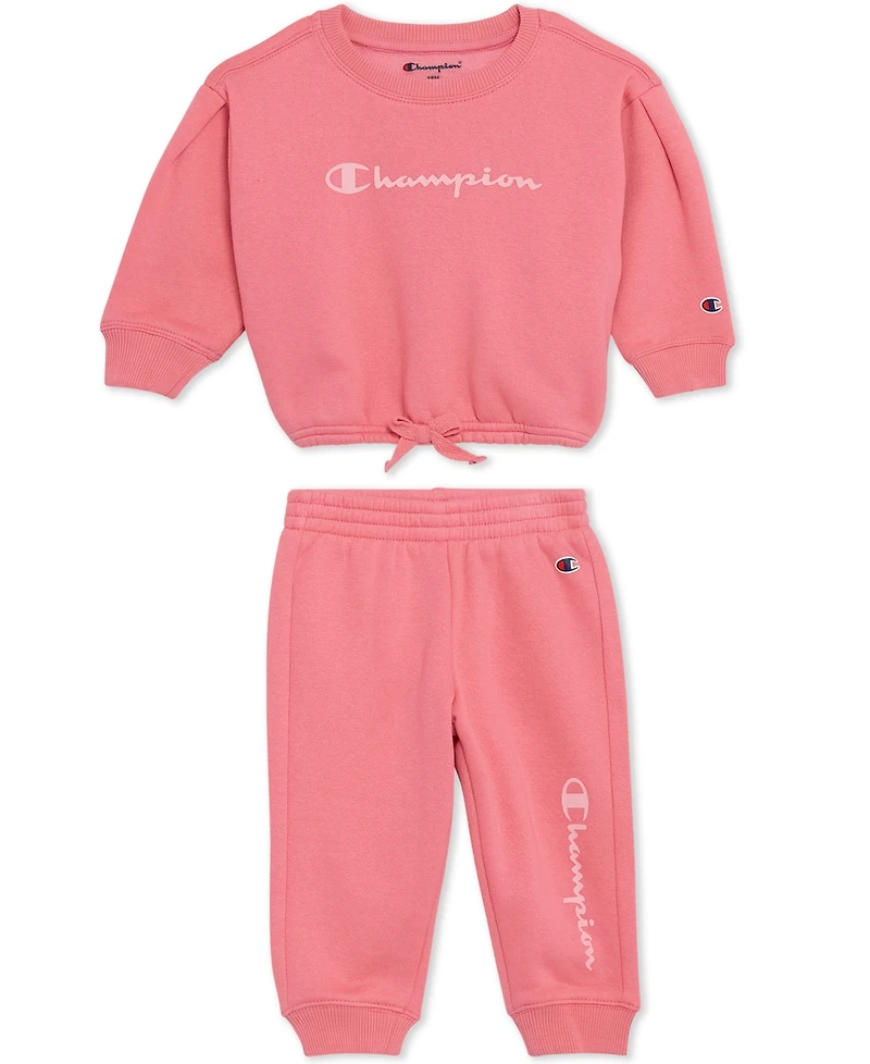 Champion Baby Girls 2-Piece Long Sleeve Crew Sweatshirt and Joggers Set