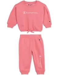 Champion Baby Girls 2-Piece Long Sleeve Crew Sweatshirt and Joggers Set