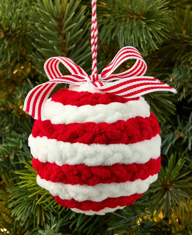 Holiday Lane Christmas Cheer Soft Red Stripe Ball Ornament, Macy's Exclusive