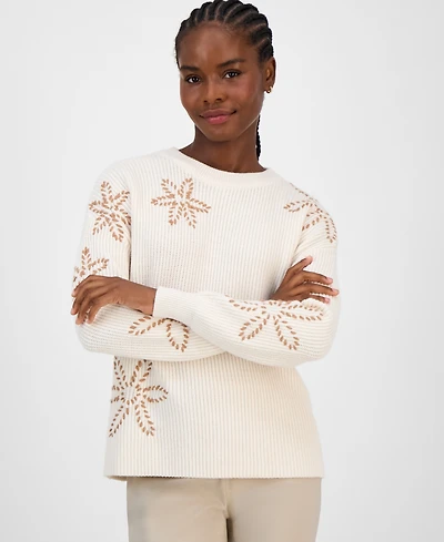 T Tahari Women's Floral-Embroidered Crewneck Sweater