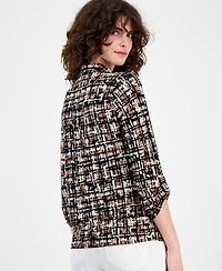 Ak Anne Klein Women's Printed Ruched-Tab Shirt