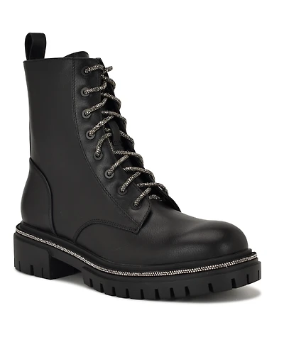 Nine West Women's Jarret Embellished Lug Sole Combat Boots