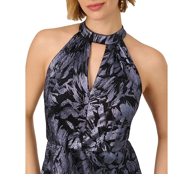 Adrianna Papell Women's Crinkle Metallic Halter Gown | MainPlace Mall
