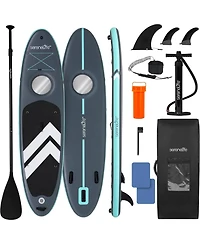 Inflatable Stand-Up Paddle-Board with Window - Includes Double-Action Hand Pump, 3-Piece Aluminum Paddle, Leash, Removable Fin