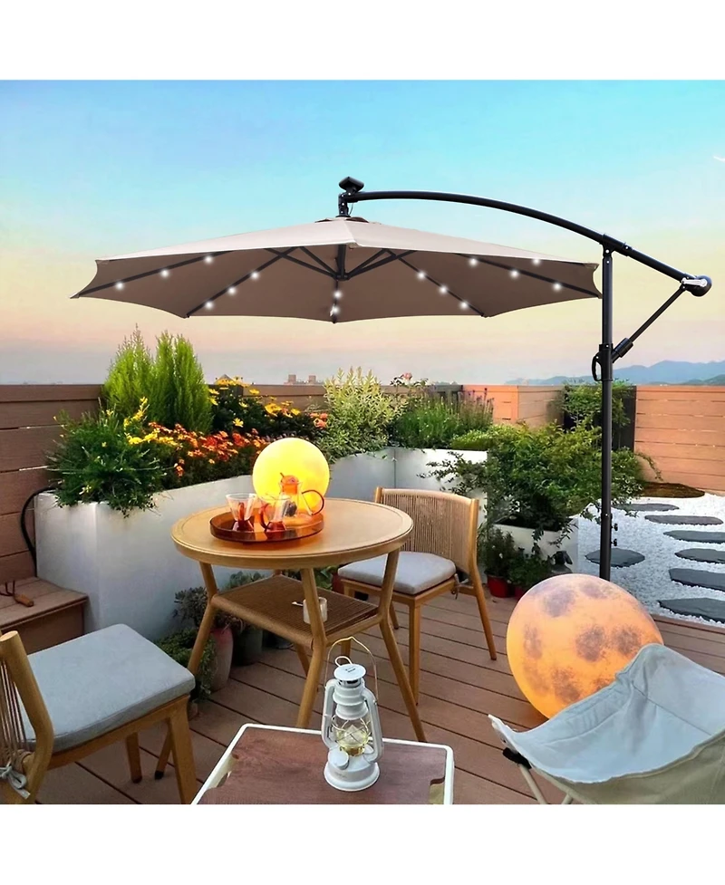 10 ft Outdoor Patio Umbrella Solar Powered Led Lighted Sun Shade Market Waterproof 8 Ribs Umbrella with Crank and Cross Base