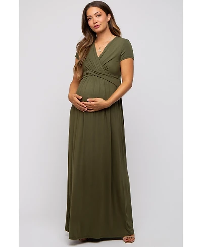 PinkBlush Olive Draped Maternity/Nursing Maxi Dress