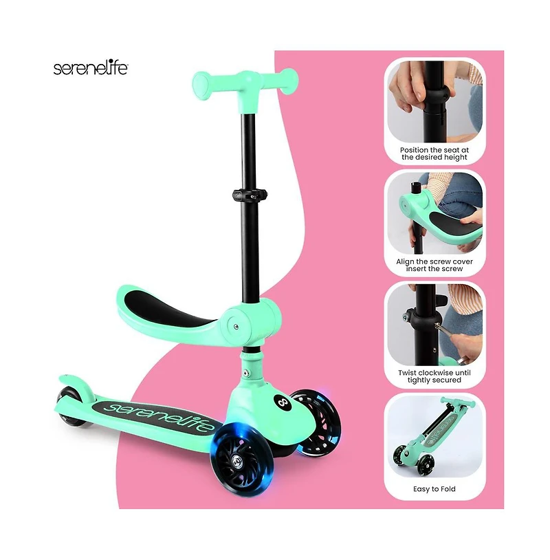 3-Wheel Foldable Kids Scooter - Child Toy Scooter with Built-in Led Wheel Lights, Foldable Seat (Mint Green)