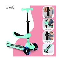 3-Wheel Foldable Kids Scooter - Child Toy Scooter with Built-in Led Wheel Lights, Foldable Seat (Mint Green)