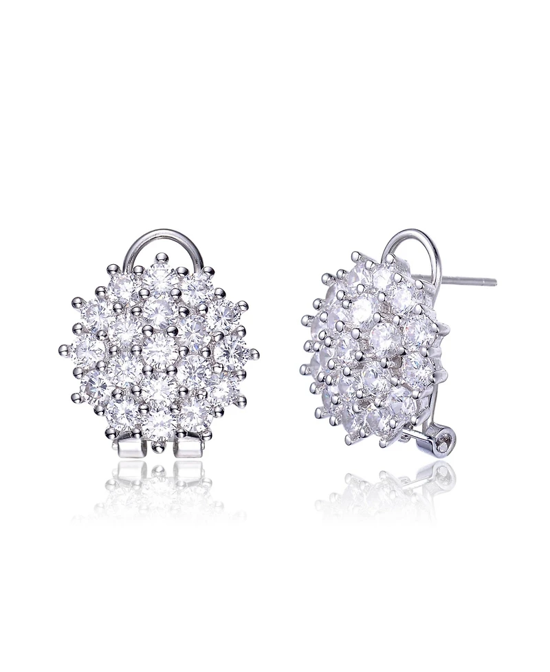 Genevive Sterling Silver White Gold Plating with Clear Cubic Zirconia Round Cluster Earrings