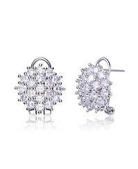 Genevive Sterling Silver White Gold Plating with Clear Cubic Zirconia Round Cluster Earrings