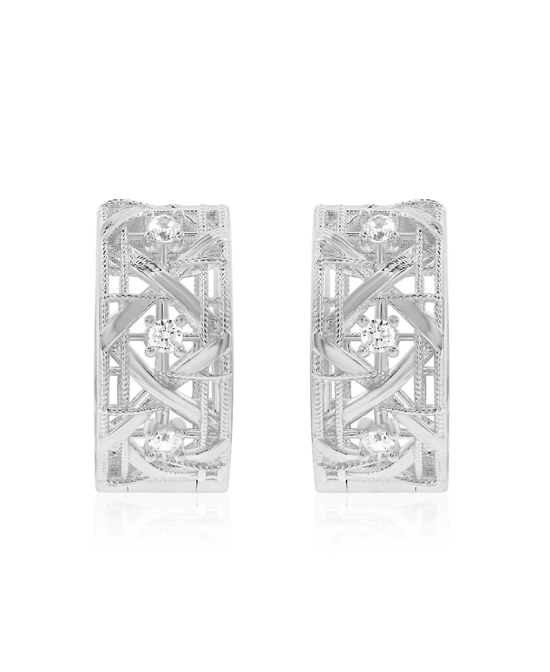 Suzy Levian Sterling Silver & Cubic Zirconia Cutout Huggie Hoop Earrings