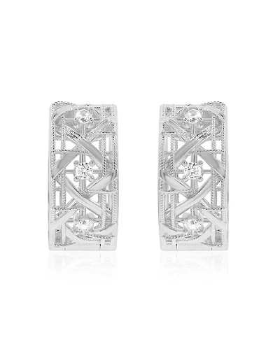 Suzy Levian Sterling Silver & Cubic Zirconia Cutout Huggie Hoop Earrings