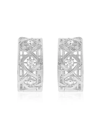Suzy Levian Sterling Silver & Cubic Zirconia Cutout Huggie Hoop Earrings