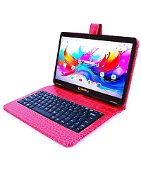 Linsay 10.1" Octa Core 256GB Storage Android 15 Tablet with Red Crocodile Keyboard