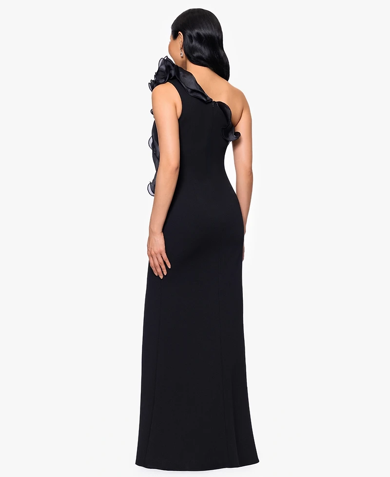Betsy & Adam Women's Scuba Crepe Organza-Ruffle Long Dress